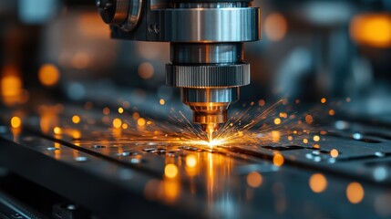 Precision laser cutting process in a modern industrial setting with sparks flying