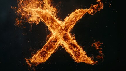 Fiery letter X, dark background, abstract design, ideal for graphic design