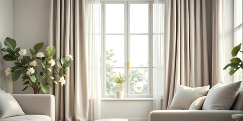 Photo of Modern Curtains with Soft Natural Drapes and Neutral Tones &ndash; Ideal for Interior Design, Home Decor Catalogs, and Stylish Lifestyle Editorials