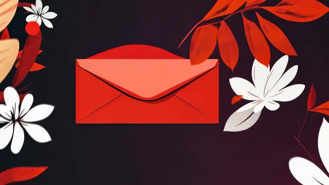 Vibrant red envelopes amidst flowing floral patterns brimming with elegance