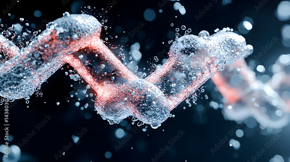 Poster an abstract image featuring interconnected chain links glowing with red and blue light suggests bloc