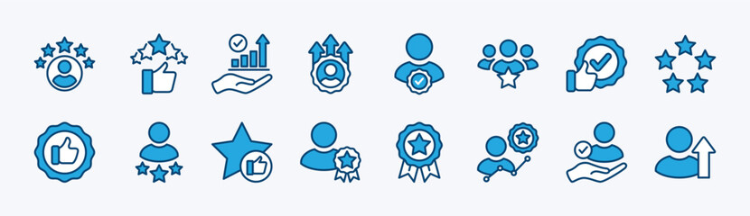 Person reputation icon vector set. Contains rating, review, feedback, opinion, comment, satisfaction, support, service, quality, evaluation, choice, positive, life events. Illustration