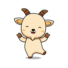 Cute Goat Dancing Animal Character Icon Illustration. Flat Cartoon Style Suitable for Web Landing Page, Banner, Sticker, Card