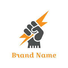 A hand with a bolt vector with a company logo design concept