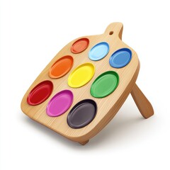 Colorful wooden paint tray with compartments for finger painting.