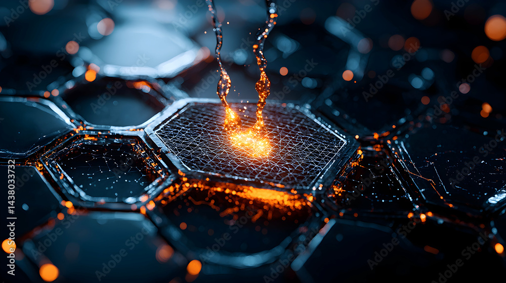 Poster abstract tech design with glowing hexagons and streams of light. great for futuristic backgrounds. g