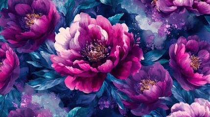 Obraz premium Midnight Bloom: A Watercolor Symphony of Purple Peonies
