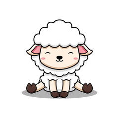Cute Sheep Sitting Animal Character Icon Illustration. Flat Cartoon Style Suitable for Web Landing Page, Banner, Sticker, Card