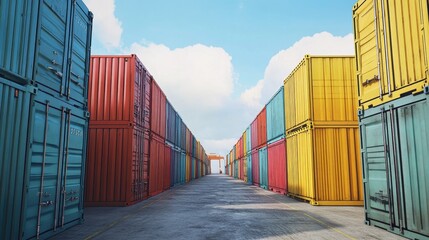 Fototapeta premium Containers in shipping yard, shipping port. 