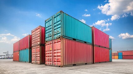Containers in shipping yard, shipping port.
