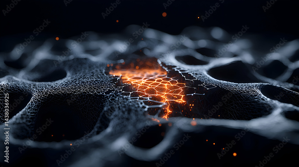 Poster abstract digital art showing an illuminated network. good for tech presentations data visualizations
