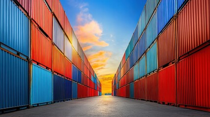Fototapeta premium Containers in shipping yard, shipping port. 