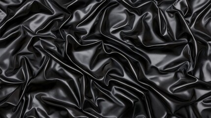 Fototapeta premium A black, shiny fabric with a crinkled texture.