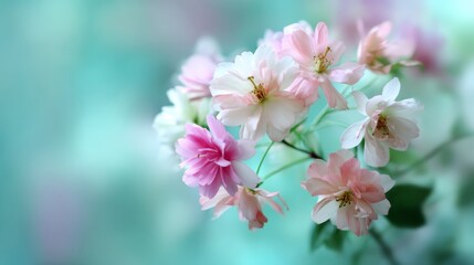 Obraz premium A gentle blend of pastel flower petals creates a smooth, dreamy backdrop with a shallow depth of field, featuring soft colors perfect for overlays or designs