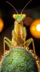 Mantis on a Droplet-Covered Sphere