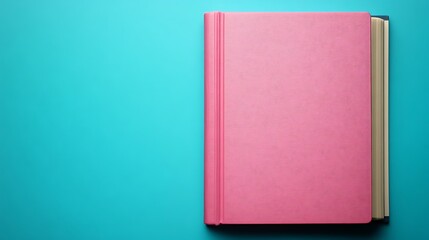 Fototapeta premium Pink Notebook on a Turquoise Background