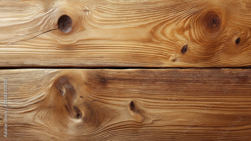 Poster close-up view of warm brown wooden planks showcasing a natural grain pattern and subtle knots, evenl