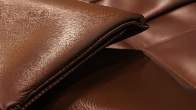 Close-Up of Brown Faux Leather Texture with Elegant Folds and Smooth Detail
