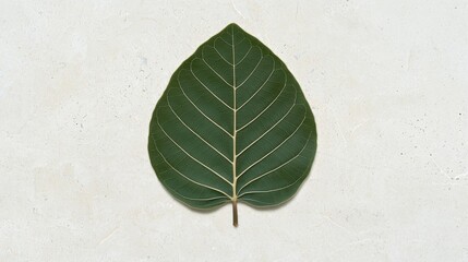 A single leaf with a long stem and a wide, flat surface.