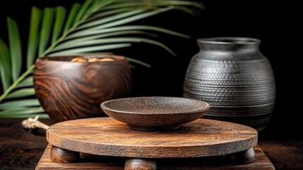 Rustic wooden bowl on elegant wooden stand showcasing organic texture and natural beauty of wood