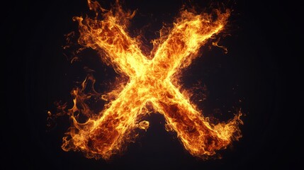 Fiery letter X against dark background, abstract design