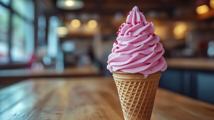 Pink Frozen Dessert in Waffle Cone (1)