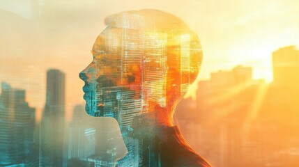 Obraz premium Double exposure of business theme hologram drawing and city veiw background. Concept of success. 