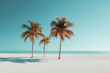 Obraz premium Tropical beach palm trees sunny day ocean