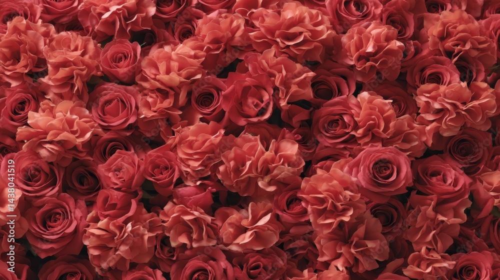 Aufkleber dense arrangement of fresh red roses fills the composition with natural color and petal detail, offe