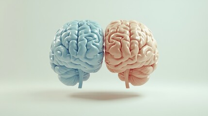 Conceptual illustration of the brain with the left and right hemispheres highlighted, symbolizing logic and creativity in different colors, set against a neutral background.
