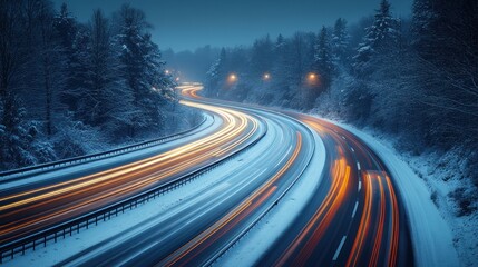 Snowy night highway
