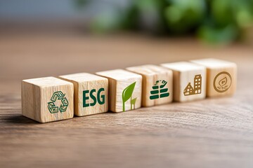 wooden cubes with icon ESG and finance for ESG environment social governance investment business concept and sustainable organizational development for society, and corporate governance