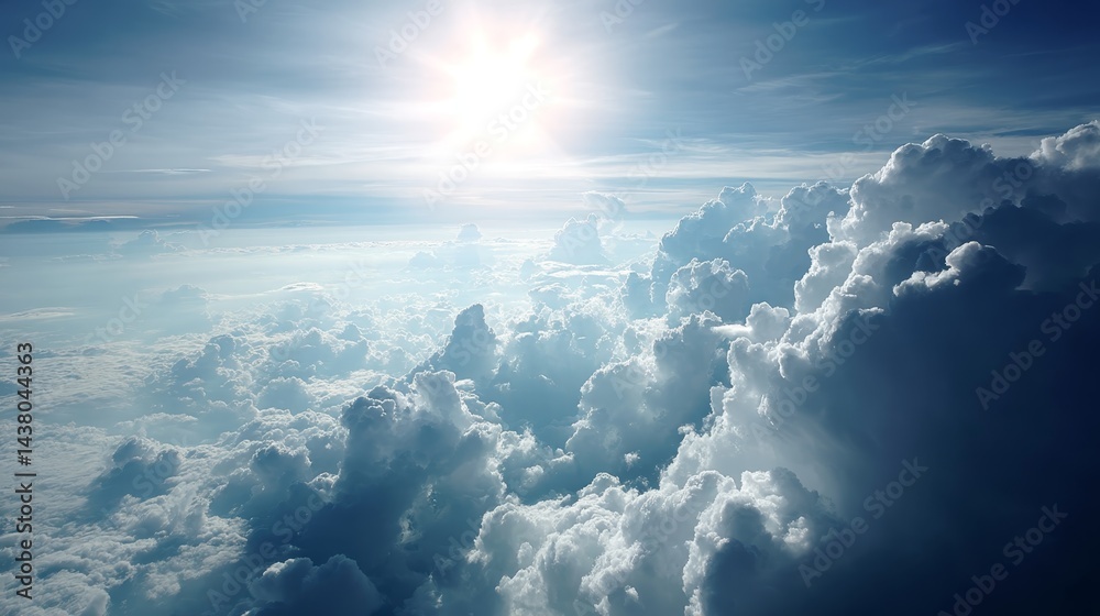 Fototapete bright midday sun illuminates scattered cumulus clouds in a vast open sky, creating soft shadows and
