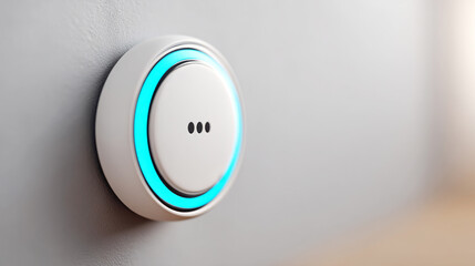 Fototapeta premium Smart home assistant device with illuminated blue light ring for modern interior design