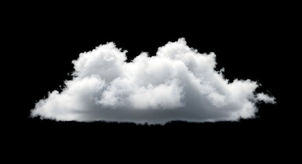 Nube blanca aislada sobre fondo negro, humo texturizado, efecto pincel