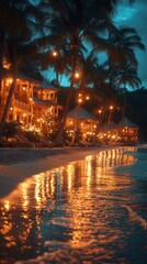 Tropical beach resort at twilight