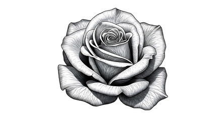 Intricate Monochrome Rose Drawing, Detailed Petals & Shading