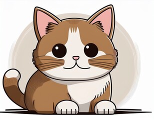 Obraz premium cute brown white cat simple illustration svg cartoon
