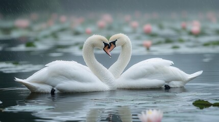 Obraz premium Two swans in love, heart shape
