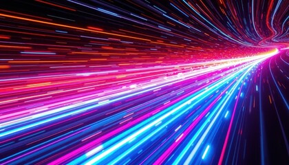 Abstract Digital Flowing Light Trails Speed Tunnel for Data Transfer and Technological Advancement