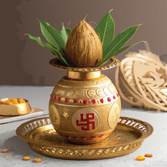 Akshaya Tritiya Indian Festival Greeting Card Illustration With Garland 
