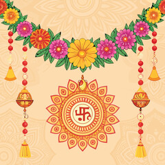 Akshaya Tritiya Indian Festival Greeting Card Illustration With Garland 
