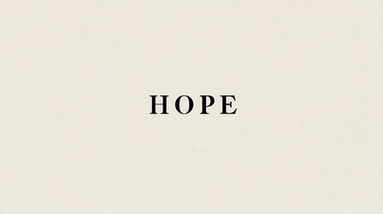 A minimal white poster with the word 'HOPE' in simple, thin black serif font, positioned in the bottom corner for a modern editorial feel 