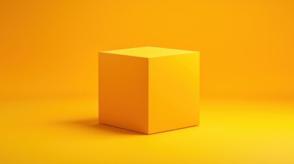 A 3D rendering of a yellow cube against a solid yellow background.