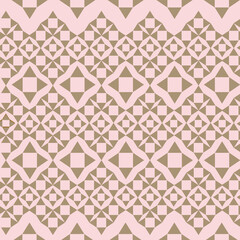 Fototapeta premium Soft Beige Pink Tribal Ethnic Seamless Pattern, Soft beige and pink ethnic pattern with delicate geometric details. Ideal for modern textile, wallpapers, and backgrounds.