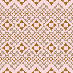Warm Beige Ethnic Geometric Pattern, Seamless tribal pattern in warm beige tones with intricate geometric designs, perfect for wallpapers, packaging, and textile projects.