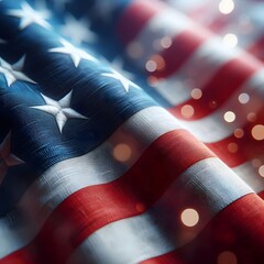 Flowing American Flag with Bokeh Lights Festive Patriotic Scene