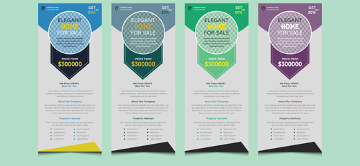 Simple clean creative elegant editable trendy modern corporate professional company business style construction real estate house sale rent property marketing agency rollup banner template design.