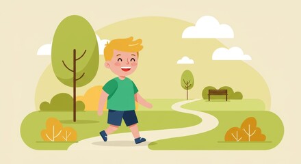 boy walking in a park