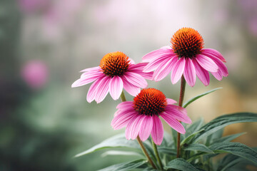 Purple echinacea flowers on soft blurred background, known for boosting immune function, fighting infections, reducing inflammation, and promoting respiratory health.